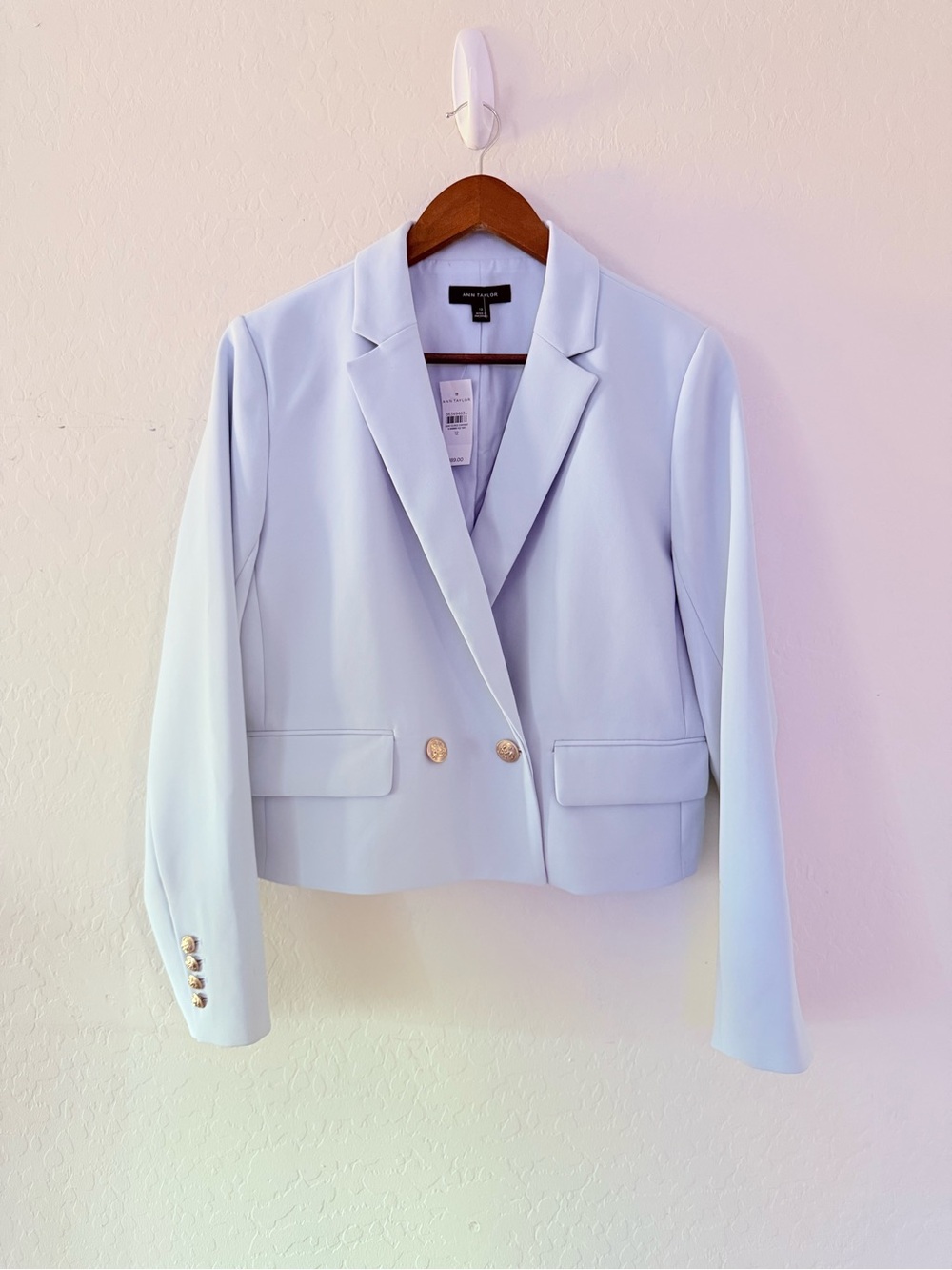 Ann Taylor Light Blue Double Breasted Blazer Gold Buttons Size 12‎ NWT